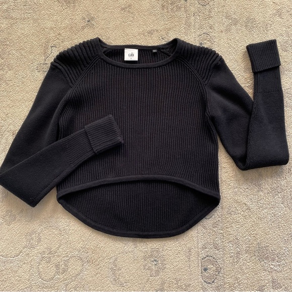 Cabi Prep #3525 Cropped Sweater 100% Cotton Black Small Ribbed Hi Low Layering - Picture 4 of 13